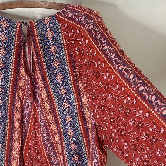 J JILL Paisley Floral Print Bateau Neck 3/4 Sleeve Boho Blouse Size Large - Picture 8 of 13